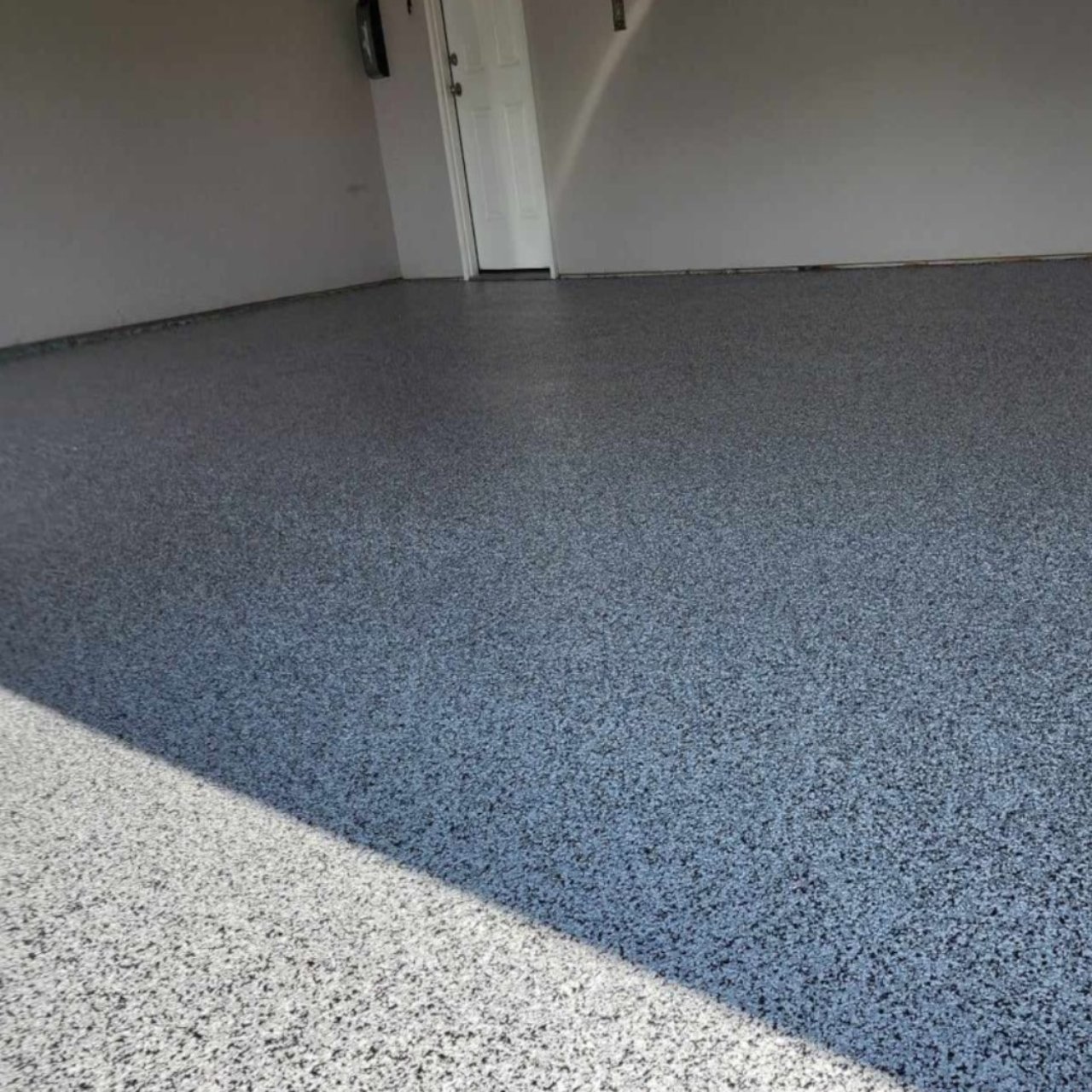 Blue gray flake epoxy garage floor Show Me Epoxy Missouri