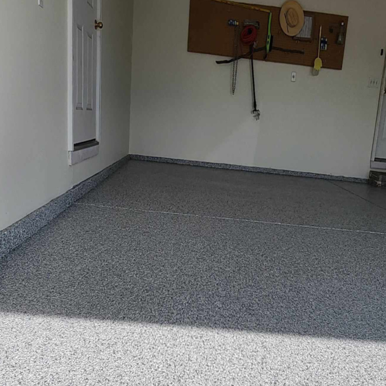 Epoxy garage floor gray flake Jefferson City Missouri
