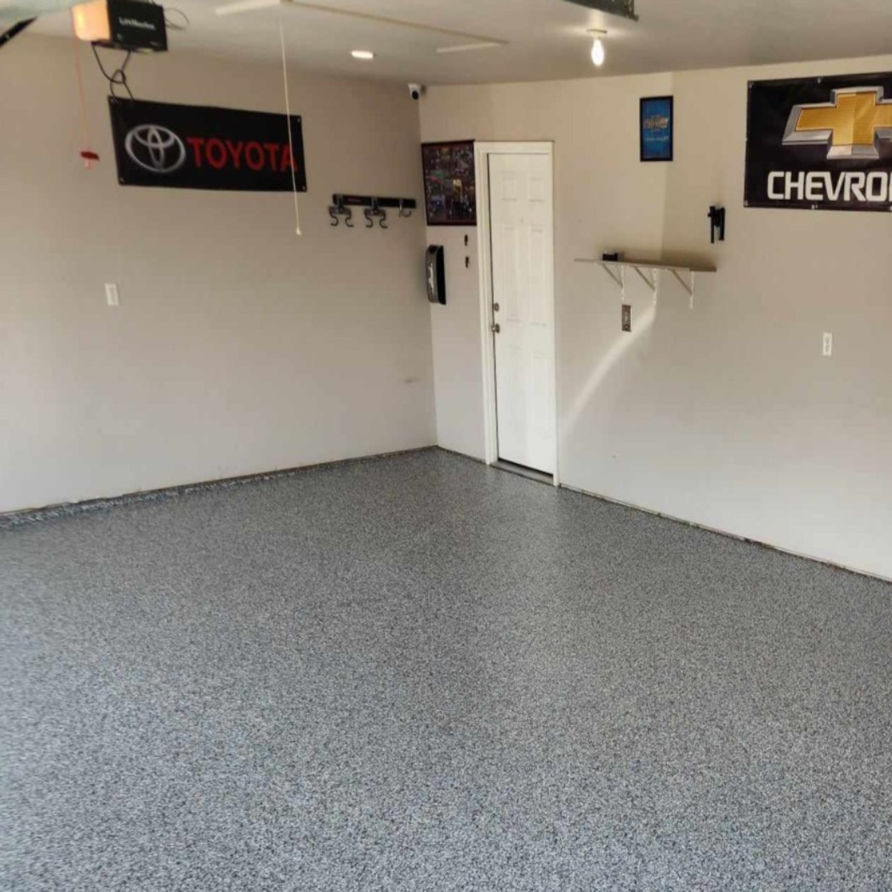 Epoxy garage floor two car Jefferson City Missouri gray flake system
