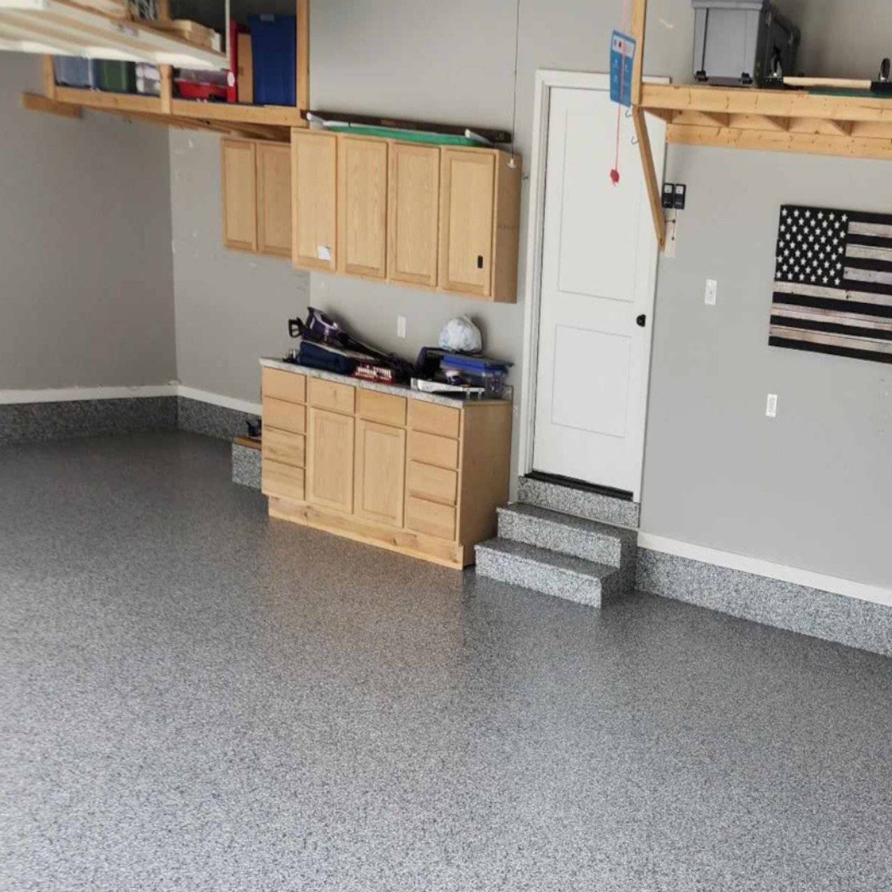 Workshop garage floor epoxy gray flake Jefferson City