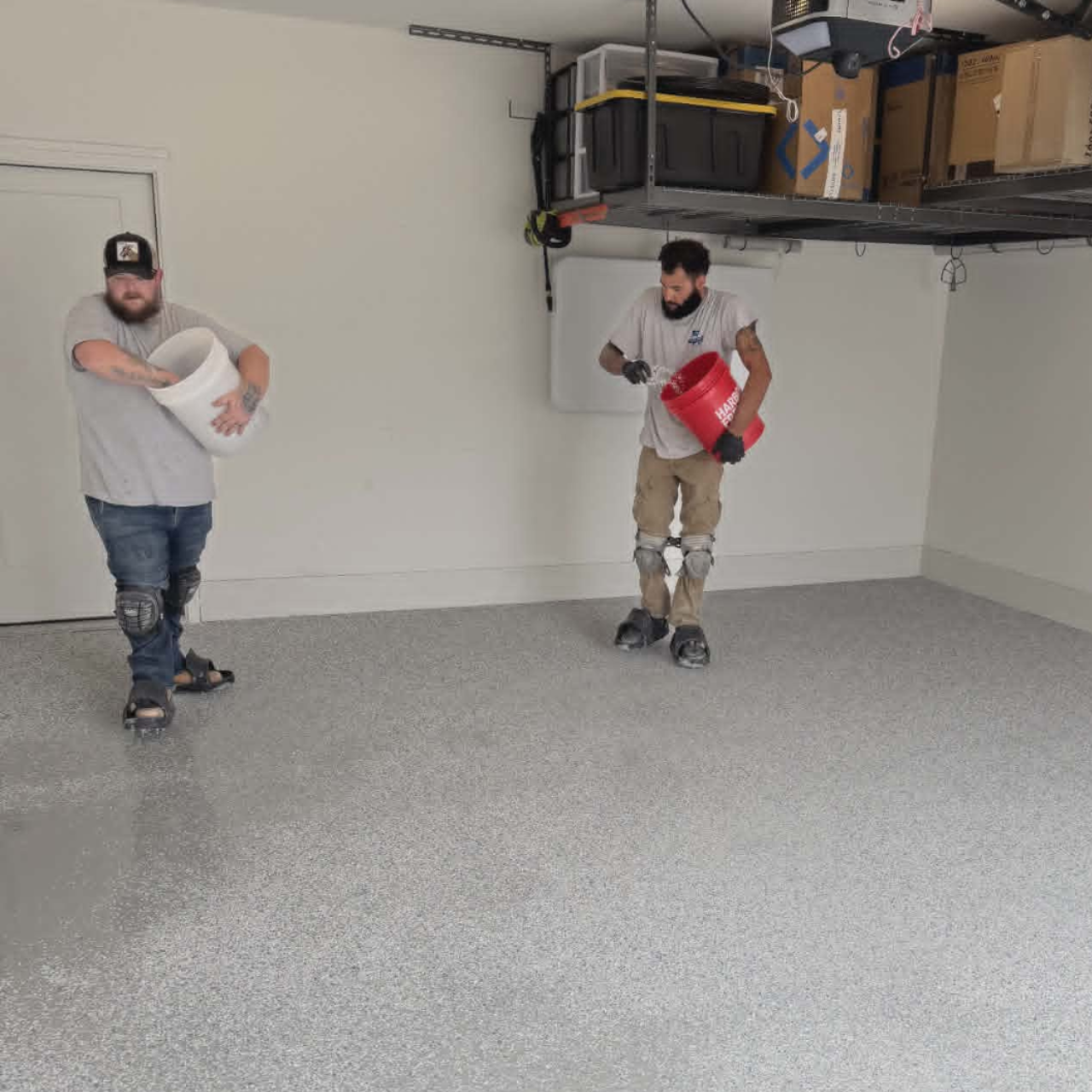 Show Me Epoxy crew broadcasting flake garage floor Jefferson City Missouri