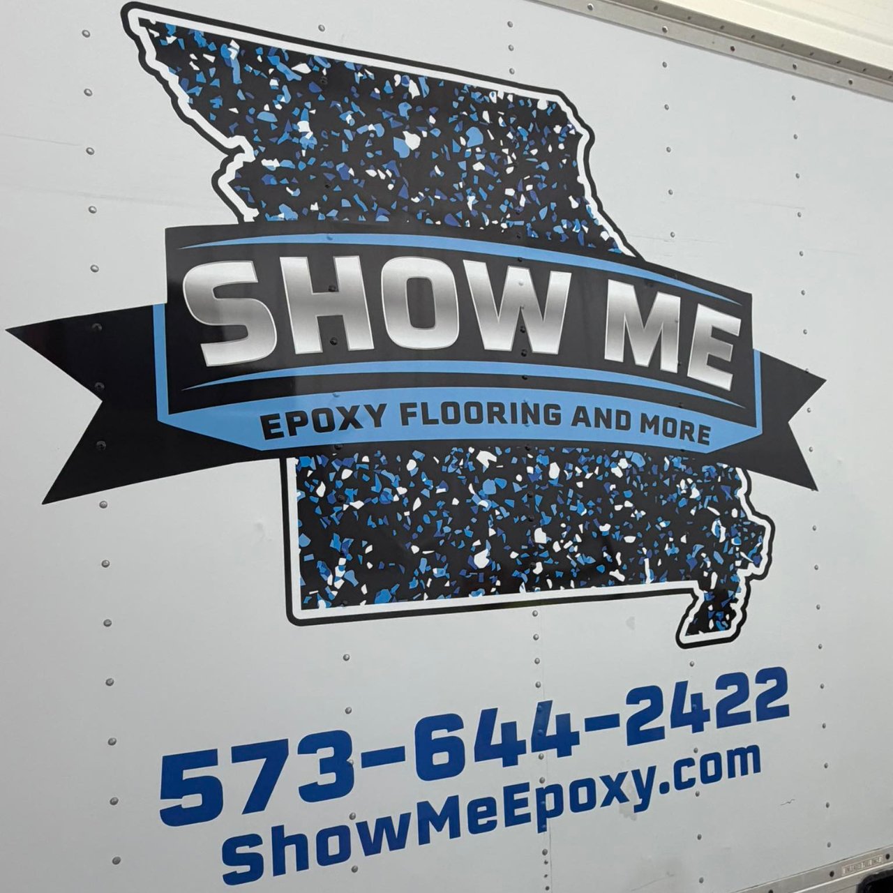 Show Me Epoxy company truck on site for a rural Cole County project