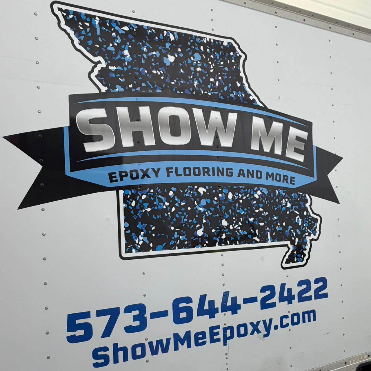 Show Me Epoxy company truck on site for a rural Cole County project
