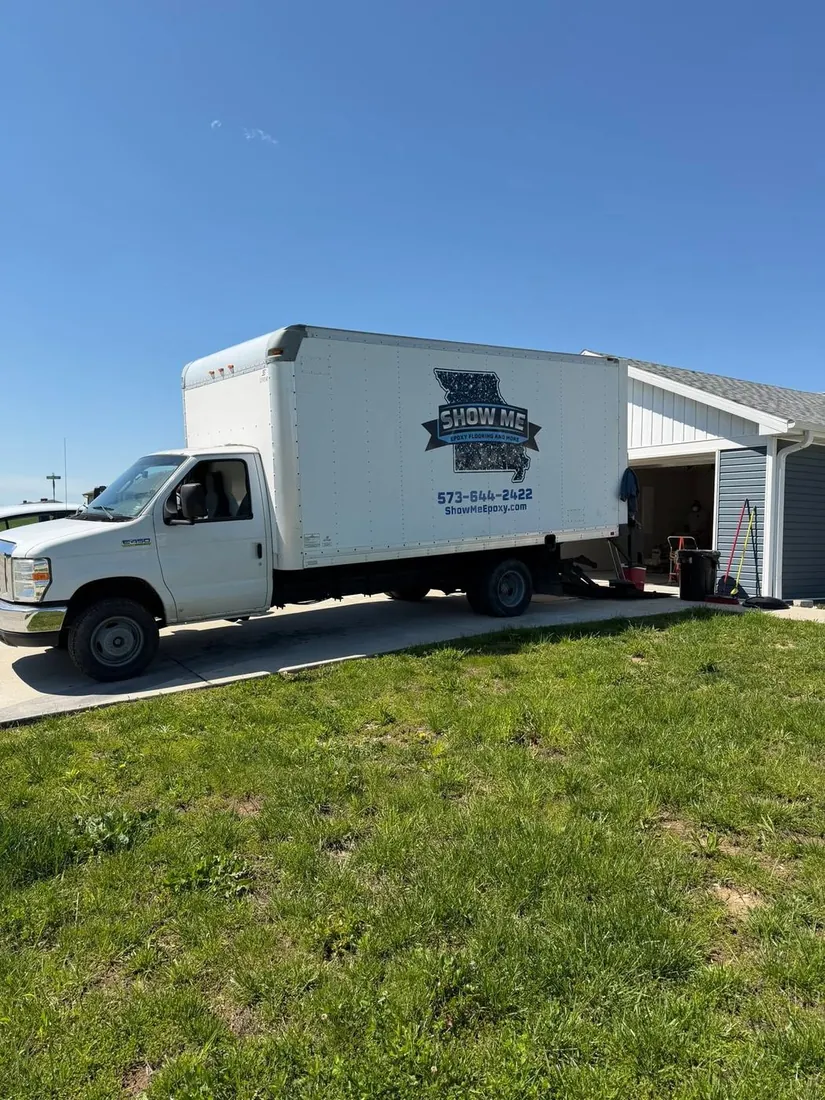 Show Me Epoxy work truck arriving at job site Eldon Missouri
