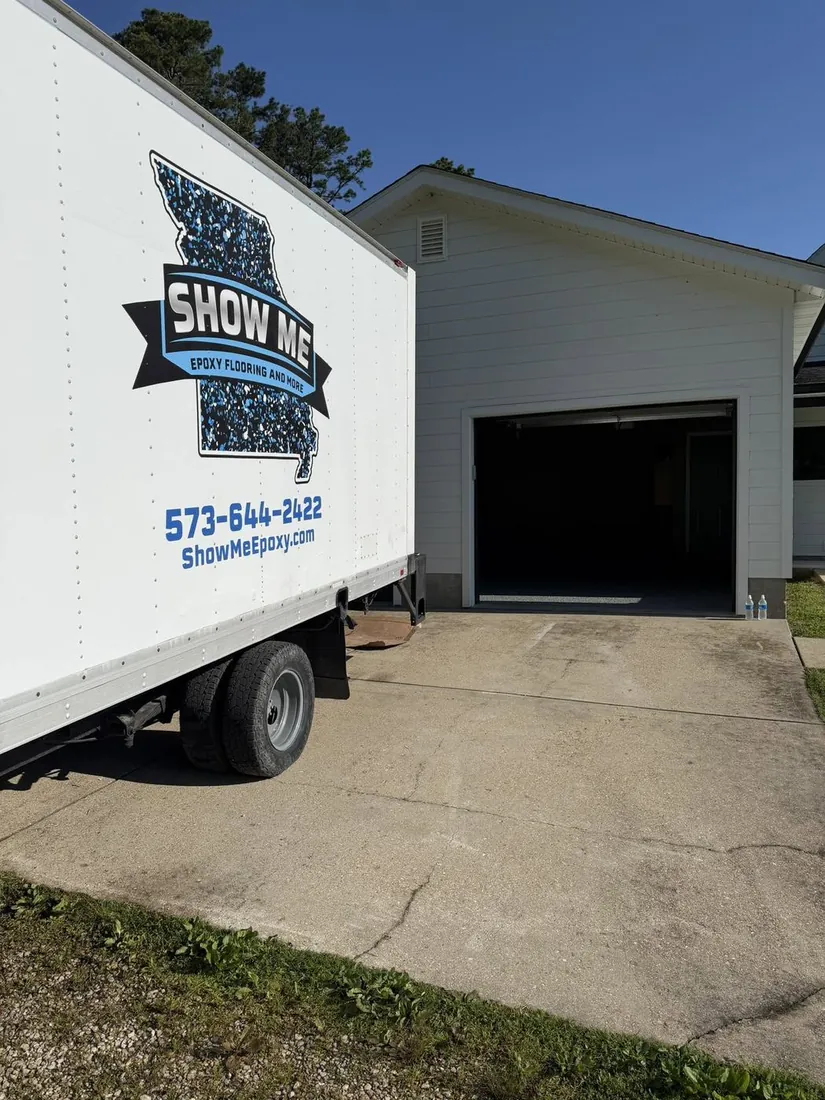 Show Me Epoxy work truck at job site Linn Missouri